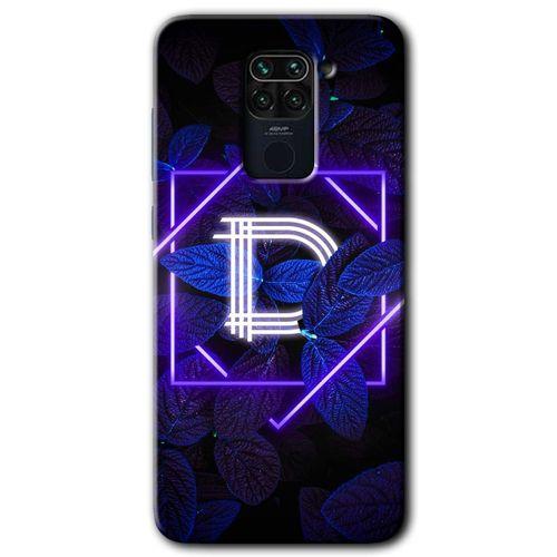 BeRa Aksesuar Xiaomi Redmi Note 9 Kılıf Baskılı Kapak - Dark Neon Yaprak D Harfi +Tam Kaplayan Mat Seramik