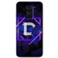BeRa Aksesuar Xiaomi Redmi Note 9 Kılıf Baskılı Kapak - Dark Neon Yaprak D Harfi +Tam Kaplayan Mat Seramik