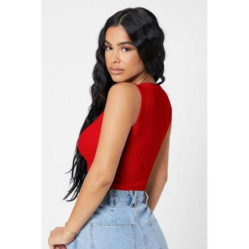 Kadın Kırmızı Kare Yaka Crop Top Bluz