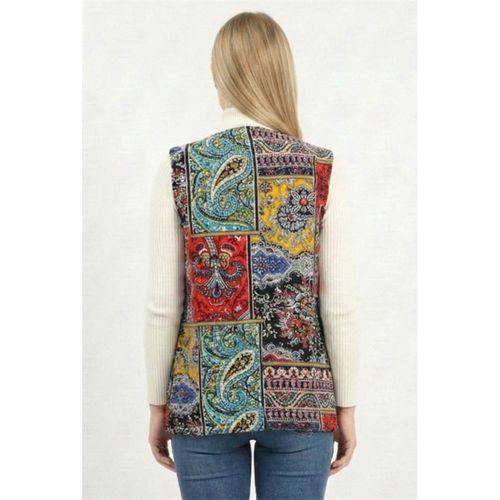 Kolsuz Tuğba Çift Taraflı Otantik Kısa Pazen Kışlık Yelek Siyah Syh