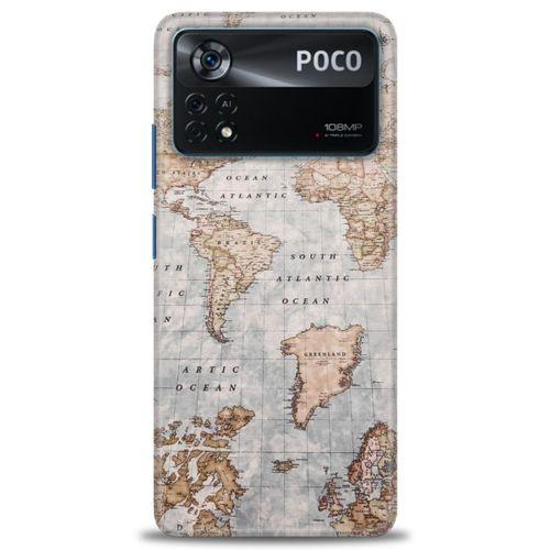 Xiaomi Poco X4 Pro 5G Kılıf HD Baskılı Kılıf - Dünya Haritası + Tam Ekran Koruyucu