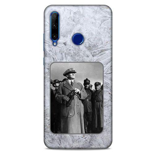 Huawei Honor 20 Lite Kılıf Atatürk (33) Hybrid Kılıf Beyaz Tüyler