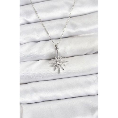 316L Çelik Zincir Gümüş Renk Kutup Yıldızı Model Zirkon Taşlı Kadın Kolye