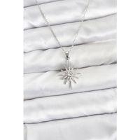 316L Çelik Zincir Gümüş Renk Kutup Yıldızı Model Zirkon Taşlı Kadın Kolye