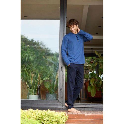 Erkek 9133 Erkek  Midi Yaka Uzun Kollu Pijama Takımı