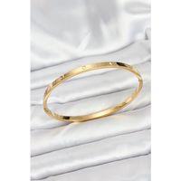 316L Çelik Gold Renk Zirkon Taşlı 65 mm İnce Kadın Kelepçe Bileklik
