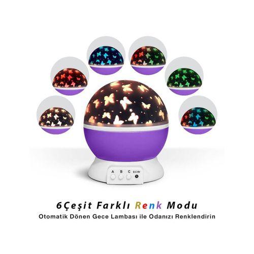 Otomatik Dönerli Ay Yıldız Projeksiyon Gece Lambası (USB & Pil)
