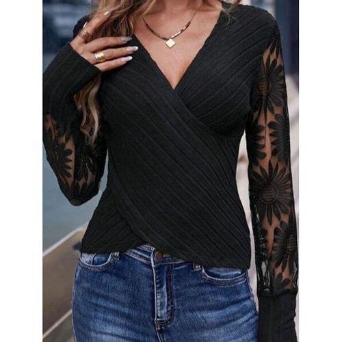 Kadın Uzun Kollu Kruvaze Yakalı şardonlu Kaşkorse Bluz