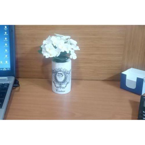 2 Adet Vazo Dahil,Vazoda Çiçek,Beyaz Yapay Çiçek,Vazo Dekoratif Kraliçe Model 7X7X16Cm
