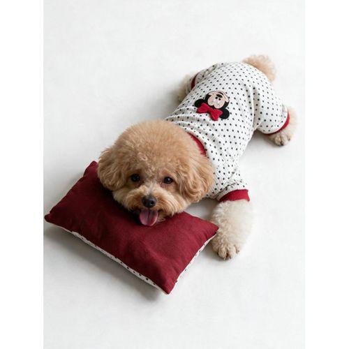 Polka Dot Rouge Minny Köpek Uyku Seti | Siyah Beyaz Puantiyeli Penye Köpek Tulumu ve Mini Yastık |2 Parça