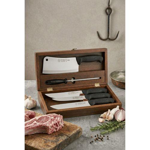 Sürmene Kurban Kasap Bıçak Masat Satır Seti Ahşap Saklama Sandık Kutulu Set 6 Parça Sürbisa 61507