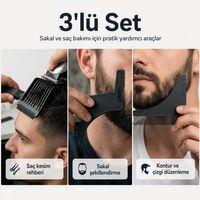 3 Parça Siyah Sakal Şekillendirme Z Ve C Model Saç Kesim Rehberi Taraklı Bakım Seti