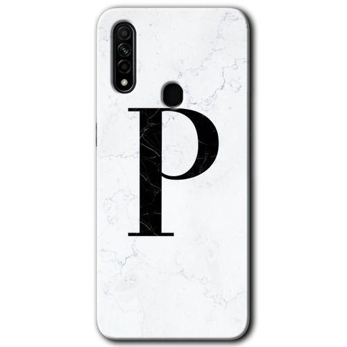 BeRa Aksesuar Oppo A31 Kılıf Baskılı Kapak - Beyaz Mermer Desenli P Harfi +Tam Kaplayan Mat Seramik