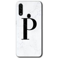 BeRa Aksesuar Oppo A31 Kılıf Baskılı Kapak - Beyaz Mermer Desenli P Harfi +Tam Kaplayan Mat Seramik