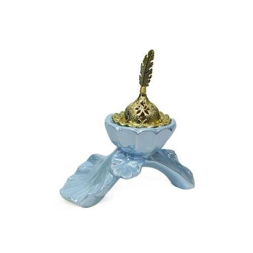 Buhurdanlık Seramik Yaprak Ve Çiçek Altın Kapak Dekorlu