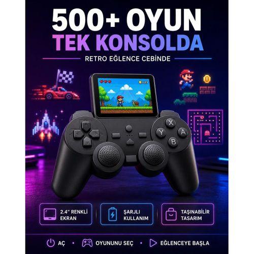 Çocuklar Ve Yetişkinler İçin Uygun 500 Oyunlu Taşınabilir Mini Retro El Konsolu
