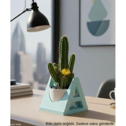 Mavi A Harf Seklinde Mini Dekoratif Saksi Ismine Ozel Bas Harf Tasarim 75 Cm Masa Ustu Ofis Dekoru