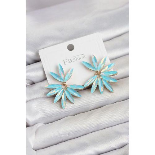 Buz Mavisi Renk Kristal Taşlı Lotus Model Kadın Küpe
