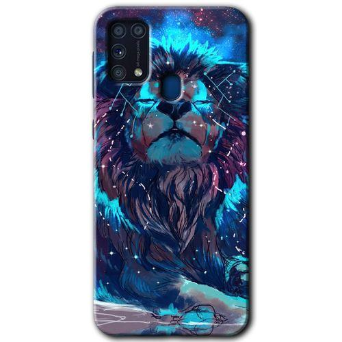Samsung Galaxy M31 Kılıf Baskılı Kapak - Neon Aslan + 5D Tam Kaplayan Cam