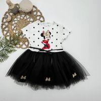 2-3-4 Yaş Puantiyeli Mickey Baskılı Kurdela Kuşaklı Astarlı Kız Bebek Tütü Elbisesi Siyah