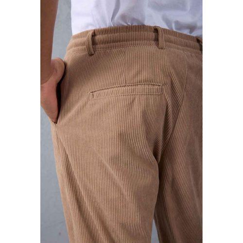 Roy Regular Fit Beli Lastikli Fitilli Kadife Kumaş Fermuarlı Jogger Erkek Pantolon - Bej