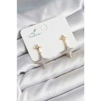 Kutup Yıldızı Pirinç Gold Renk Zirkon Taşlı Kadın Küpe