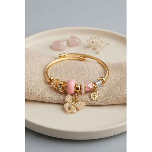 Pembe Kelebek Model Gold Renk Charmlı Bileklik