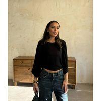 Kadın Kayık Yaka Yarasa Kol Dökümlü Kısa Bluz