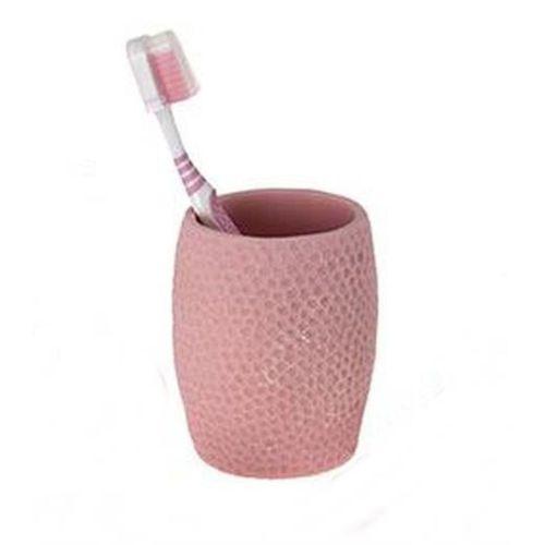 2 Adet Diş Fırçalık,Macunluk Pembe Petek Desenli Poliresin 8X8X10Cm 400Ml Banyo Seti