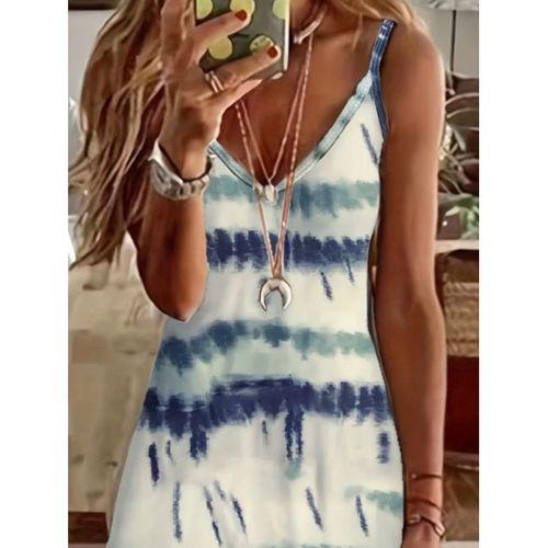 Kadın Ip Askılı V Yakalı Karışık Renkli Süprem Elbise