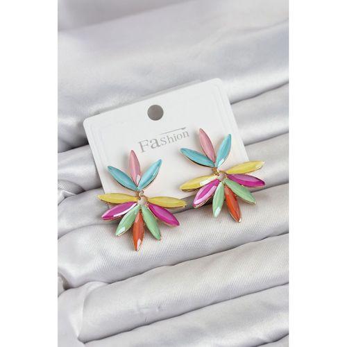 Karışık Renk Kristal Taşlı Lotus Model Kadın Küpe