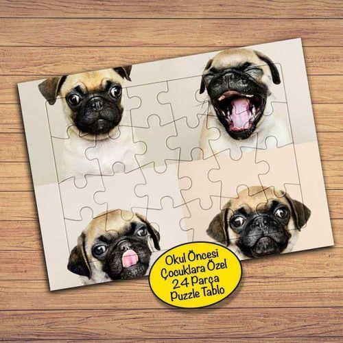 Pug Dog Sevimli Köpek 24 Parça Çocuklara Özel Yapboz Tablo-64792