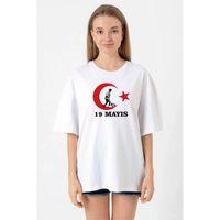 19 Mayıs Atatürk Gençlik Spor Bayramı Baskılı Bisiklet Yaka T-shirt - Beyaz