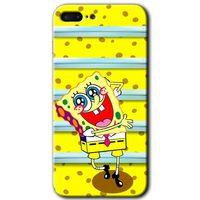 iPhone 7 Plus Kılıf Baskılı Kapak - Aşık Sünger Bob + 5D Tam Kaplayan Cam