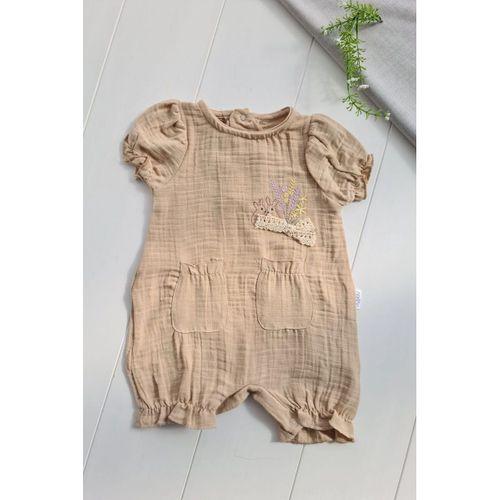 Müslin Kumaş Çiçek Nakışlı Pamuklu Kız Bebek Tulum