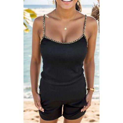 Kadın Askılı U Yaka Zincir şeritli Kaşkorse Bluz