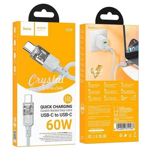 Hoco U129 Transparan Type-C to Type-C 60W Data ve Şarj Kablosu 1.2m