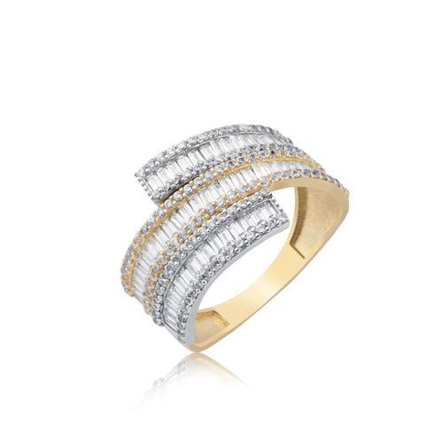 14 Ayar Altın Baget Yarım Tur Üç Renk Yüzük HSM10025