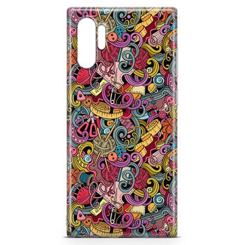 Samsung Galaxy Note 10 Plus Kılıf Doodle Dikiş Makinesi Arka Kapak Koruma Desenli Full Koruyucu