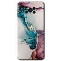 Poco x3 NFC Kılıf HD Desen Baskılı Arka Kapak - Liquid Mermer + Kırılmaz Cam