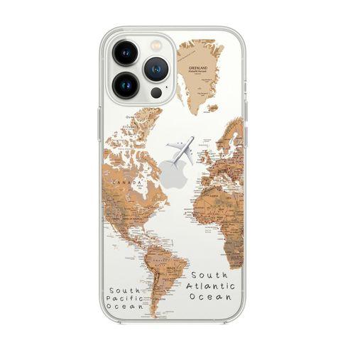 iPhone 13 Pro Max Dünya Harita Desenli Premium Silikonlu Şeffaf Telefon Kılıfı