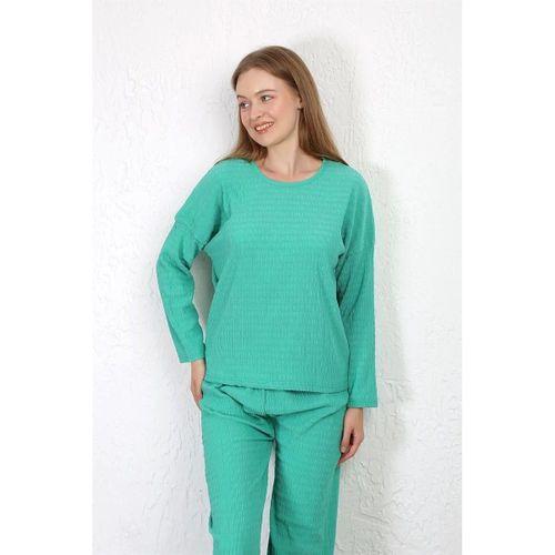 Kadın Bürümcük Kumaş Pijama Takım Yeşil