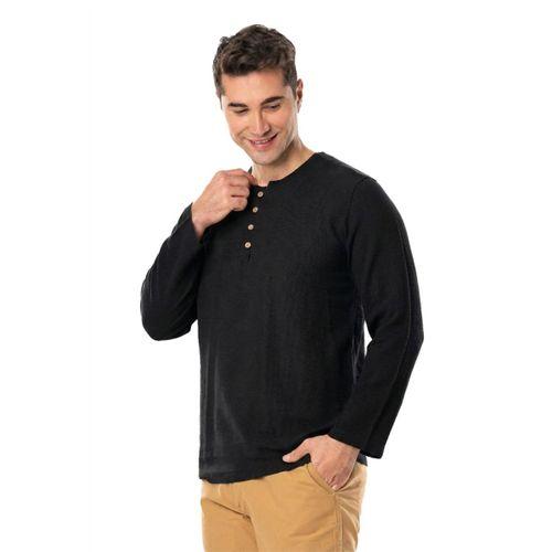 Halikarnas Uzun Kol Violet Düğme Detaylı Erkek Yazlık Tshirt Siyah Syh