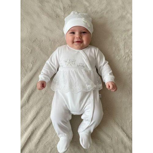 Dantelli Çiçek Nakışlı Kız Bebek Tulum %100 Pamuk