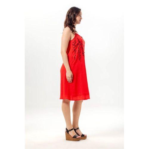 Askılı Yazgı Şile Bezi Yazlık Kısa Nakışlı Elbise Kırmızı Krmz