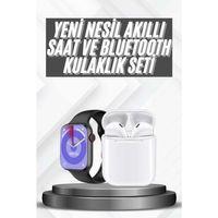 Akıllı Saat Gümüş Kasa Bluetooth Kulaklık Hediyeli Çok Fonksiyonlu İkili Set