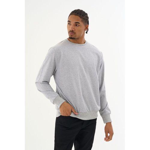 Süperlife Erkek Gri Bisiklet Yaka Ribanalı Regular Fit Sweatshirt spr26swk930