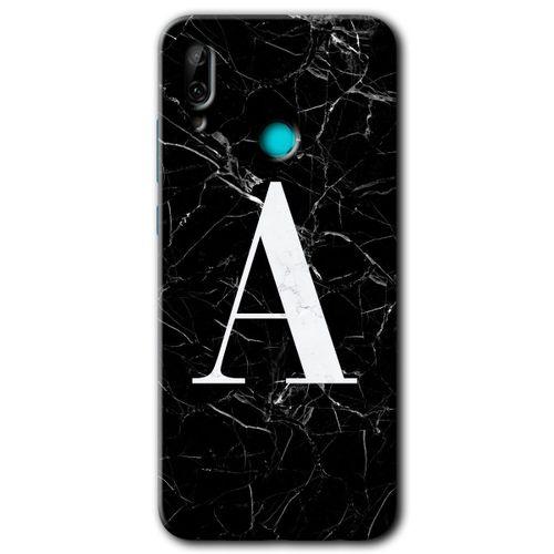 Huawei P smart 2019 Kılıf HD Desen Baskılı Arka Kapak + Temperli Cam - Siyah Mermer Desenli A Harfi