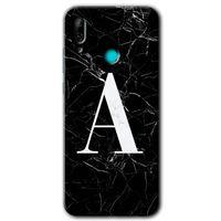 Huawei P smart 2019 Kılıf HD Desen Baskılı Arka Kapak + Temperli Cam - Siyah Mermer Desenli A Harfi