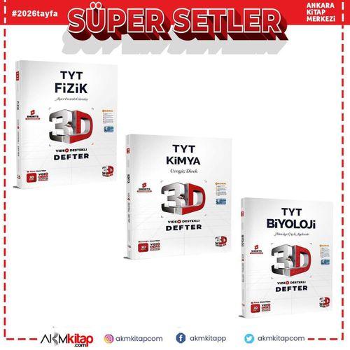 3D TYT Fizik Kimya ve Biyoloji Video Destekli Defter Seti 3 Kitap